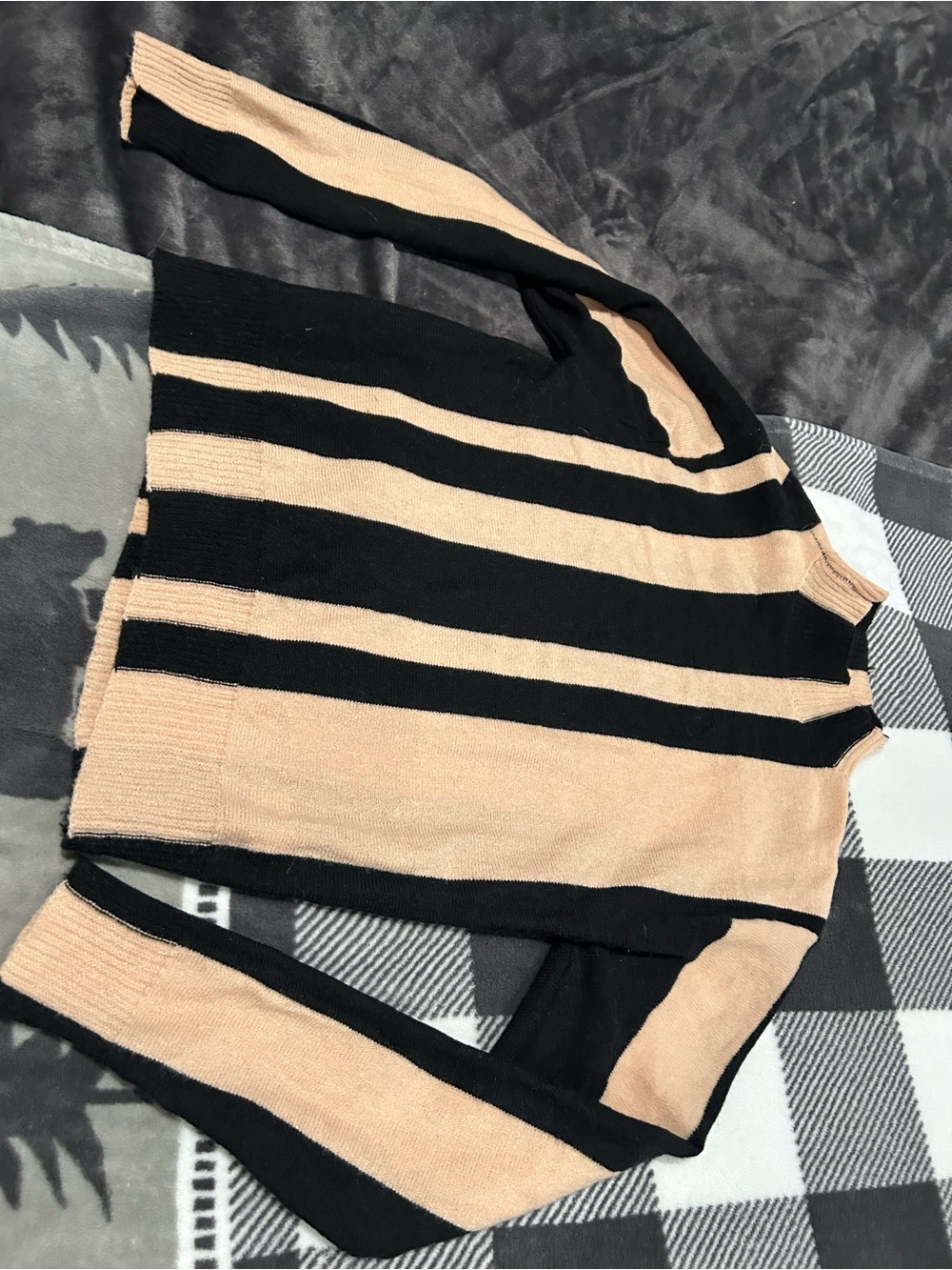 Boutique bought Women’s Black and Beige Striped Sweater